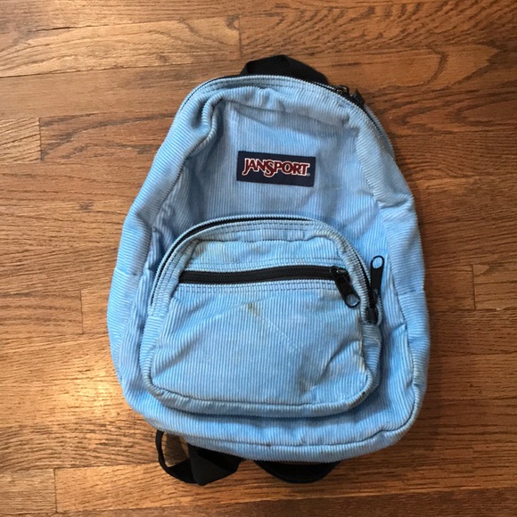 blue corduroy backpack